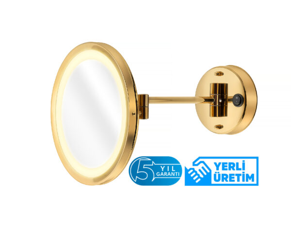 Ledli Mafsallı Makyaj Aynası PVD Parlak Gold